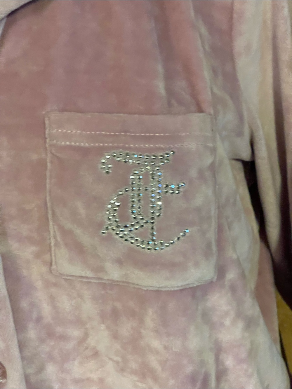 Juicy Couture Pink Velour Pajama Set Bling Logo PJ Top Med Bottom Large - Picture 4 of 14